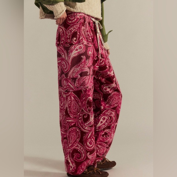 Free People Jet Set Knit Printed Pull On Pants We The Free Tie Paisley Brick
